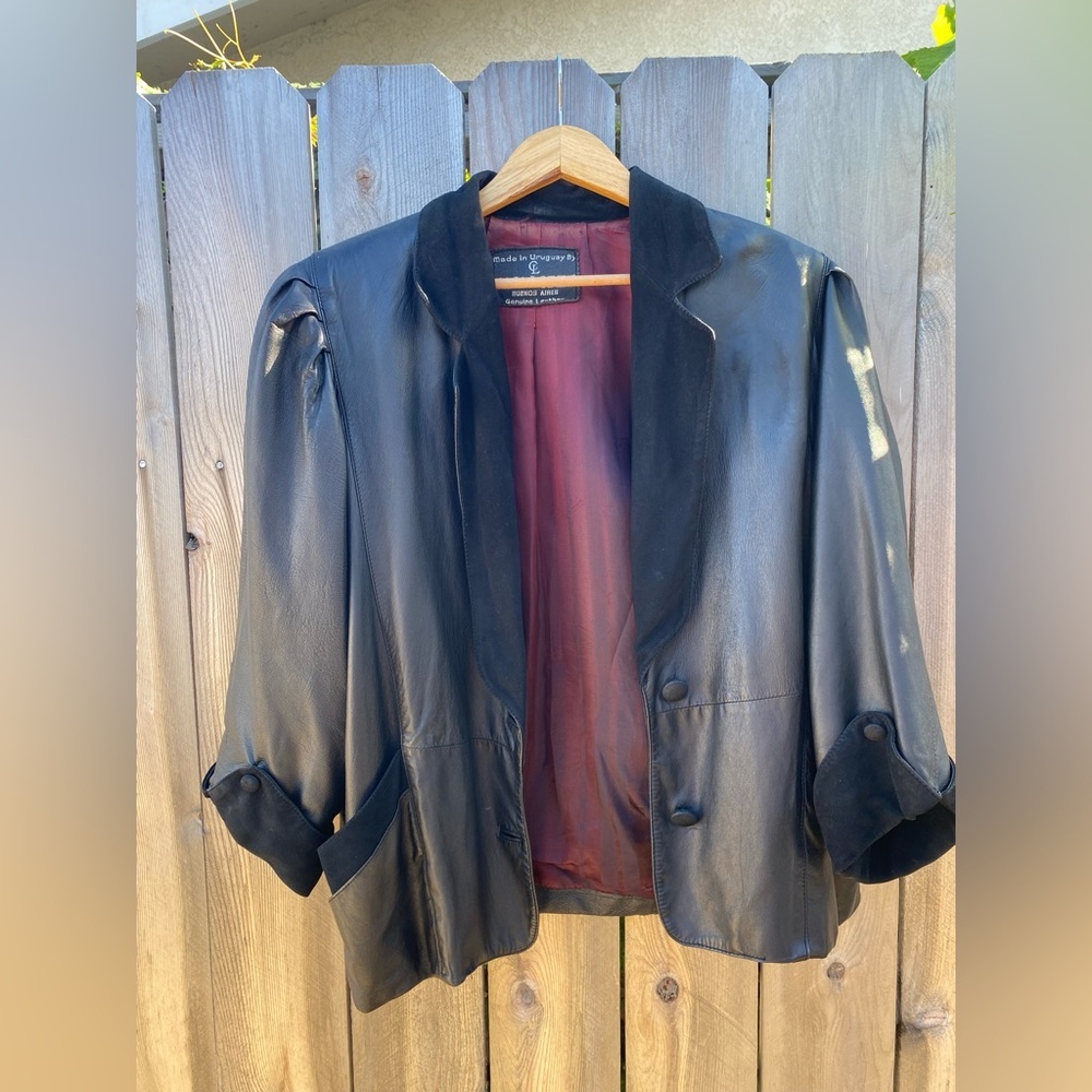 Casa Lopez Vintage Black Leather Jacket with Burgundy Lining